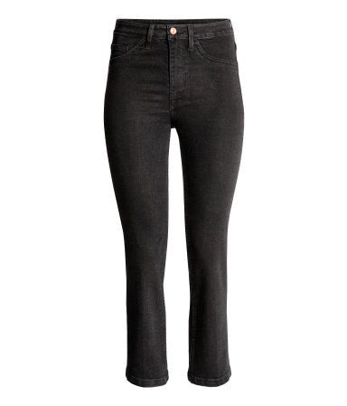 H&M-Ladies Straight Cropped High Jeans- Black-SHW/SHG