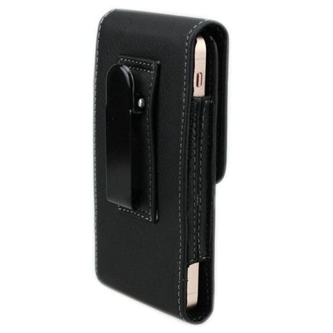 Vertical Belt Clip iron Clamp PU Leather Pouch Case Magnetic Snap For iPhone 5-Black