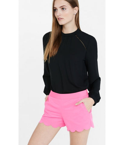 Express Ladies Scalloped Hem Soft Shorts-Pink-SHG