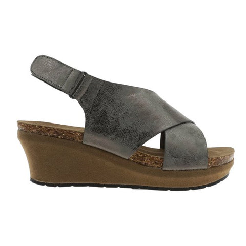 Pierre Dumas Chantal-7 Women Slip On Open Toe Paste Strap Wedge Heel Sandal Pewter-SHW