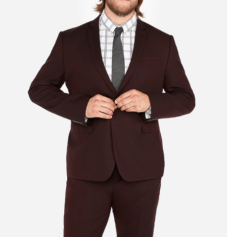 Express 04350885 Men Slim Burgundy Oxford Stretch Wool-Blend Suit Jacket-GL