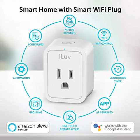 iLuv Smart WiFi Plug Mini Outlet Up To 1875W White