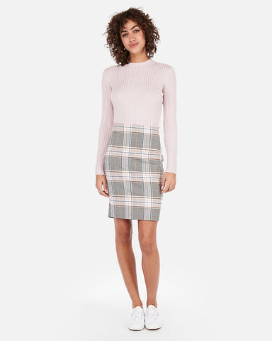 Express 07668667 Women High Waisted Plaid Pencil Skirt-SHW