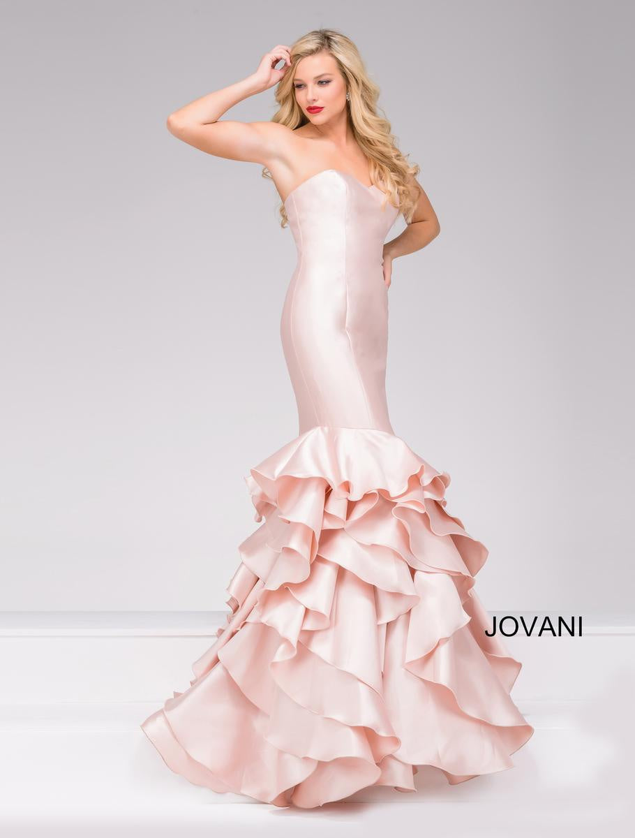 jovani pink mermaid dress Jovani 41622A Women Blush Strapless Mermaid Tiered Dress-GL