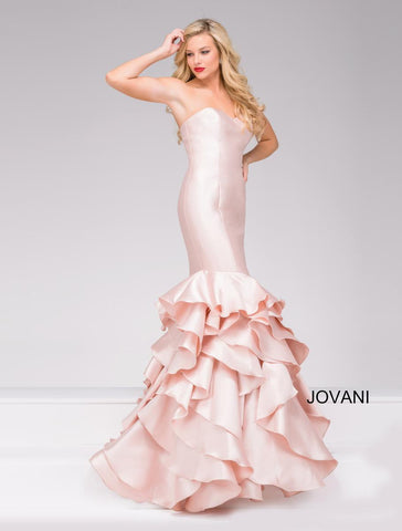 Jovani 41622A Women Blush Strapless Mermaid Tiered Dress-GL