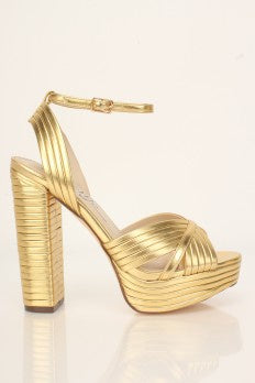 Liliana Gilly-9 Women Slip On Open Toe Ankle Strap Chunky Heel Shoe Gold-SHW
