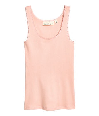 H&M 1670/1 Women Lace-Trimmed Cotton Vest Top  Powder Pink-SHW/SHG/SHF