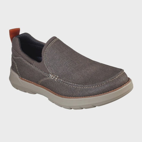 Skechers 204050 Daveno Chocolate Relaxed Fit Canvas Slip-On Shoe