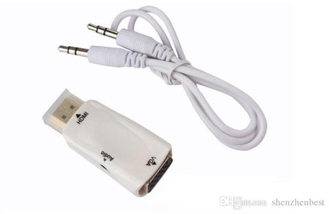 HDMI To VGA Male 3.5mm Jack Audio Cable Video Converter Adapter/White