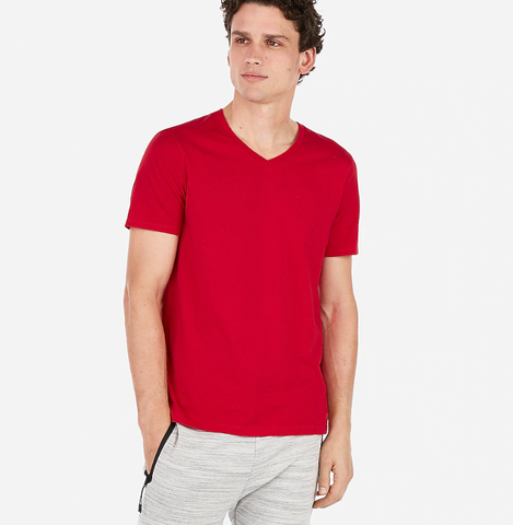 Express 04777725 Men Short Sleeve V-Neck T-Shirt Red-GL