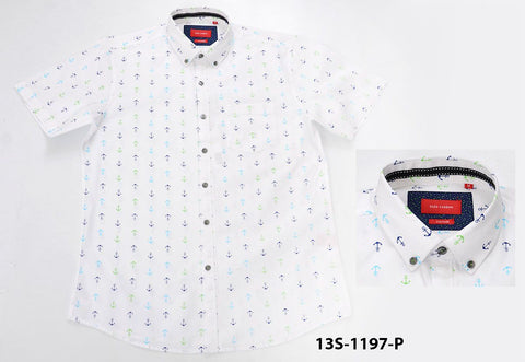Oleg Cassini Men 13S-1197-P Poplin Print Short Sleeve Shirt White-GL/SHW/SHG