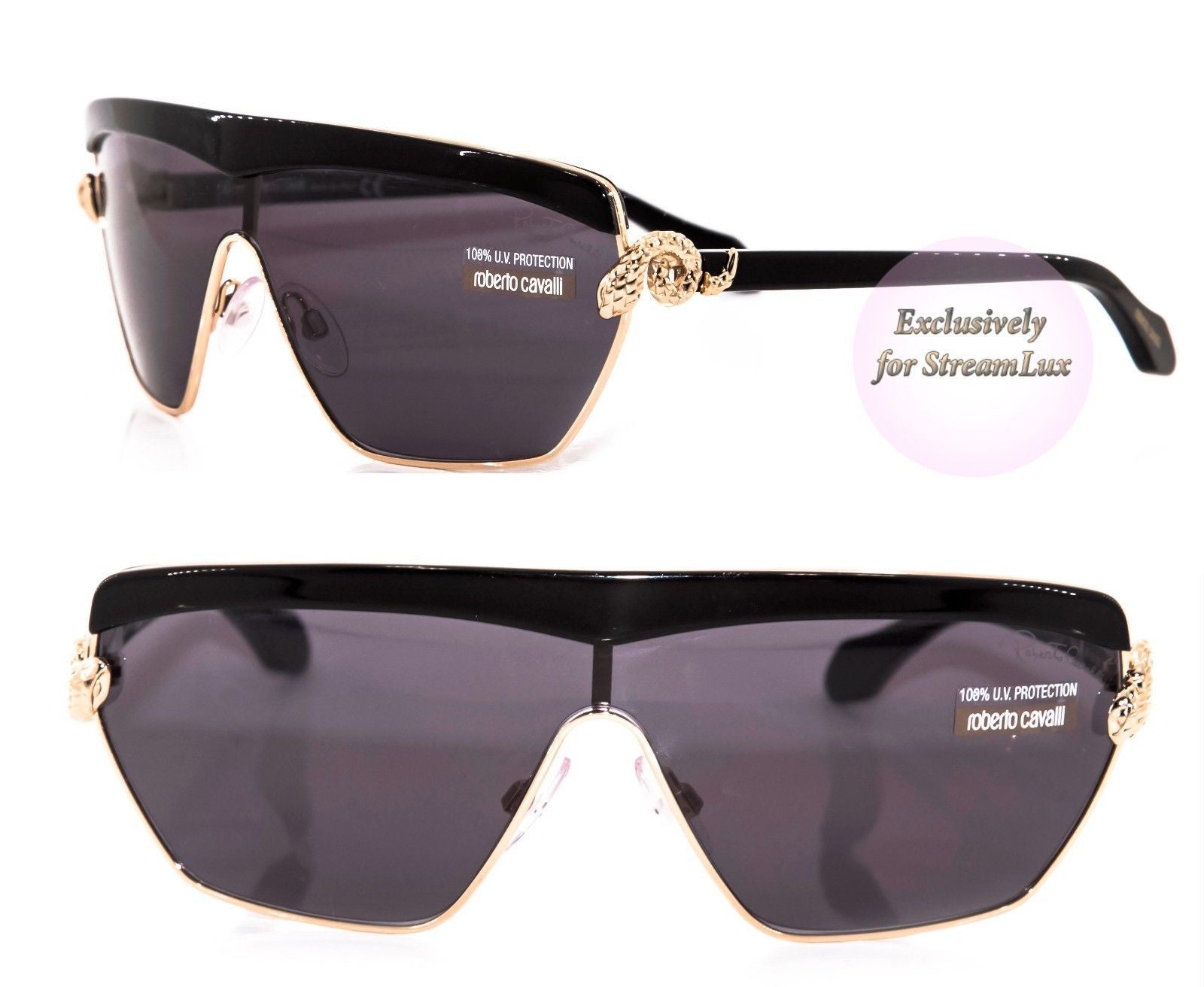 Roberto Cavalli Mirihi 749S 28B Women Designer Sunglass 139 Black Gold-GL