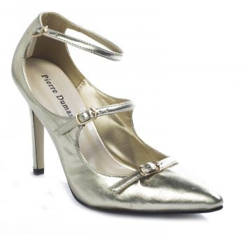 Pierre Dumas Cherry-7 Women Gold Pointy Toe Ankle Strap Shoe-SHG