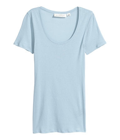 H&M 1670/1 Women Short Sleeved Jersey Top Light Blue-MT