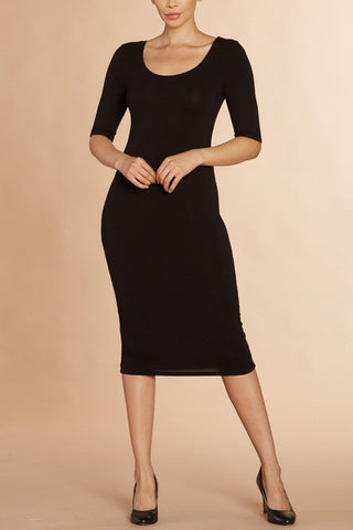 Bozzolo Women Life Habits Dress Half Sleeve Top Scoop Neck Black-SHG/MT/SHW