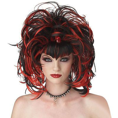 Ladies Evil Gothic Witch Vampire Wig Adult Women Devil Red Fancy Dress Costume