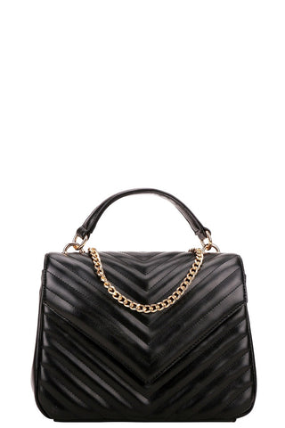 Classic Fashion BH-8593 Women Chevron Quilted Top-Handle Flap Satchel Black