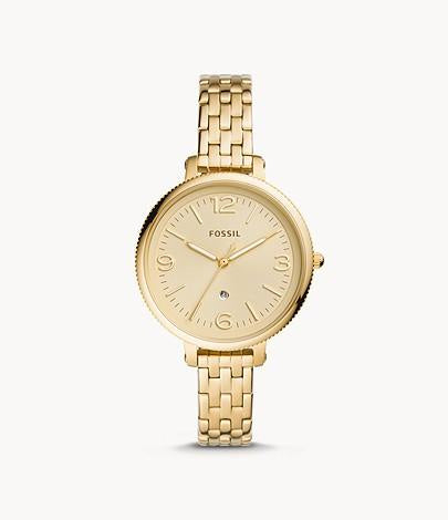 Fossil ES4945 Women Monroe Three-Hand Date Gold Tone Watch