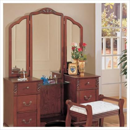 Coaster Traditional Wood Makeup Vanity Table Set with Mirror
