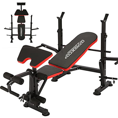 OppsDecor Weight Bench Adjustable Workout Bench Fitness Barbell Rack Strength Training for Home Gym