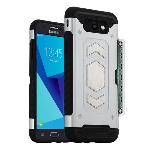 WOW Samsung Galaxy J3 Prime Armor Carbon Fiber Card Holder Case