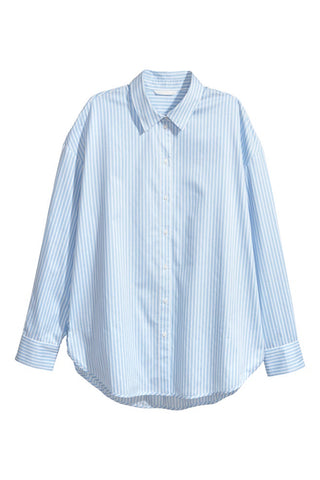 H&M 1522/1 Women Cotton Longsleeve Shirt Light blue/White striped-SHG/SHW/SHF