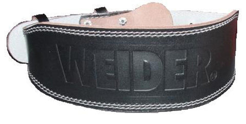 Weider Padded Black Leather Belt  4-Inch; Size 22"-28"