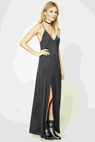 F21 Contemporary Long Silk Dress- Charcoal-SHG