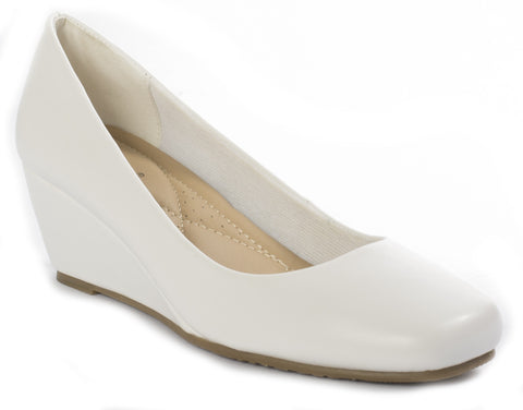 Pierre Dumas Adaline-1 Women White Curved Front Small Wedge Shoe-SHG