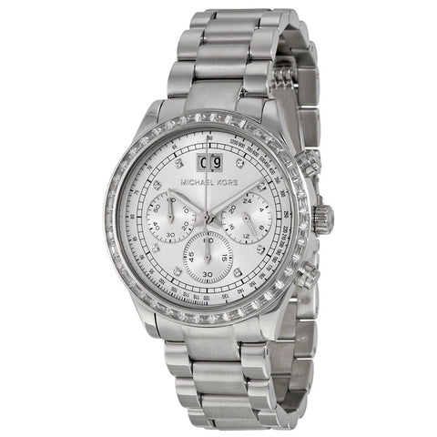 Michael Kors MK6186 Women  Brinkley Chronograph Silver Dial Stainless Steel Watch-GL