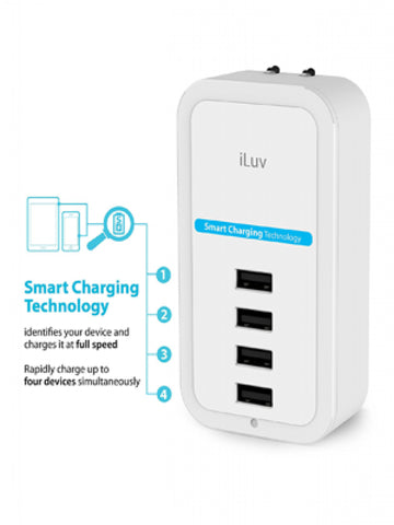 iLuv Compact 4 Port USB Wall Charger with Smart Charging