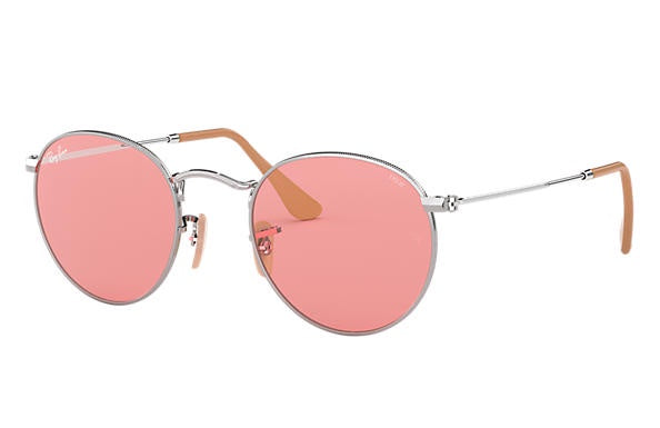 Ray-Ban RB3447 9065V7 Men UV Protected Phantos Silver Frame  With Pink Lens Sunglass-GL