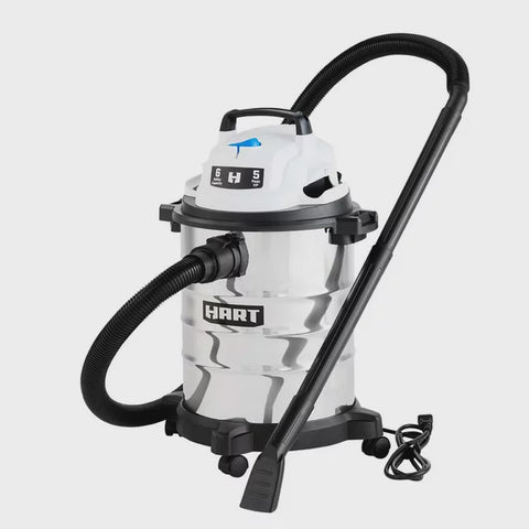 HART 6 Gallon 5 Peak HP Stainless Steel Wet/Dry Vacuum with Bonus Car Cleaning Kit