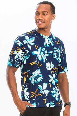 Weiv Men Short Sleeve Floral T-Shirt Blue-GL