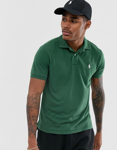 US Polo Assn Custom fit 627  Men Short Sleeve Polo T-Shirt DKGreen- SHW/MT