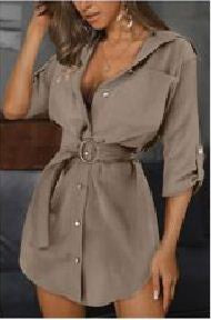 Fashion VDMDR03 Women Shirt Dress Khaki