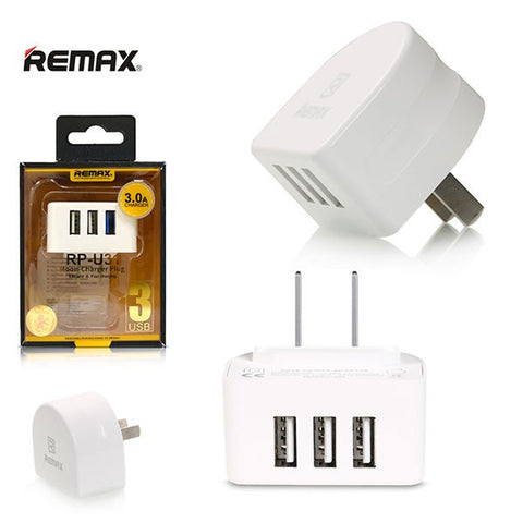 WOW Wireless Remax RP-U31 3.0A Moon Triple USB Travel Charger Adapter White