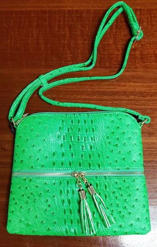 Sugu SG2038N Women Ostrich Croc Tassel Zip Crossbody Bag Satchel Neon Green