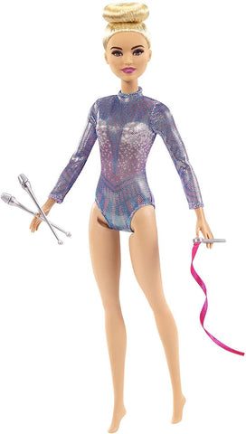 Barbie Rhythmic Gymnast Blonde Doll with Colorful Metallic Leotard, 2 Batons