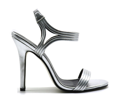 Pierre Dumas Barry-13 Women Slip On Open Toe Ankle Strap Heel Shoe Silver-SHW