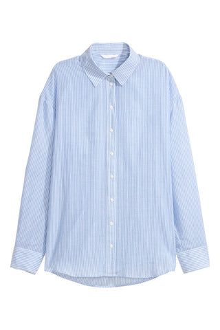 H&M 1522/1 Women Longsleeve Cotton Shirt Light Blue/White Striped-SHW