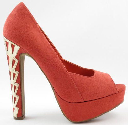 Diva Lounge Brita-10 Women Faux Suede Peep Toe Platform Pumps Coral-SHW/SHF