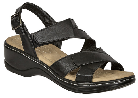 Pierre Dumas Aleisha-34 Women Open Toe Ankle Strap Small Wedge Sandal Black-SHG/SHW