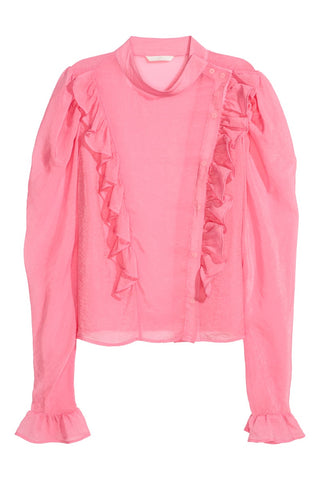 H&M 1522/1 Women Puff-sleeved Ruffled Blouse Pink-SHG/SHW
