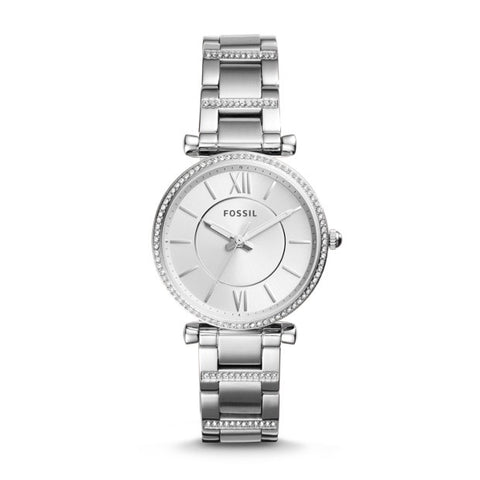 Fossil ES4341 Women Carlie Three-Hand Embellished Stainless Steel Watch-GL