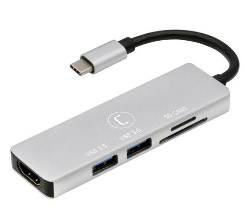 Unno Tekno Hub C 5 in 1 HDMI+2-USB, 3.0+Micro SD & SD