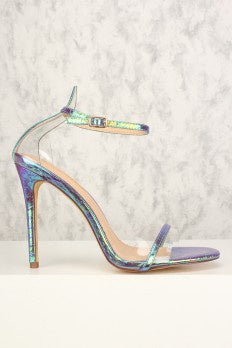 Liliana Nikia-165 Women Clear Accent Ankle Strap Single Sole High Heel Shoe Purple Hologram-SHW