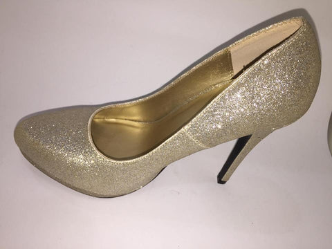 My Delicious Carnie-s Champ Glt Gold Glitter Round Toe Dress High Heel Shoe - SHW