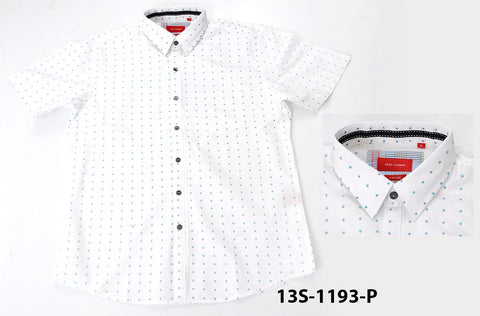 Oleg Cassini Men 13S-1193-P Poplin Print Short Sleeve Shirt White-GL/SHW