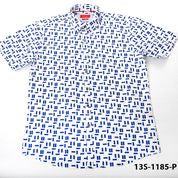 Oleg Cassini Men 13S-1185-P Poplin Print Slim Fit Short Sleeve Shirt Dk.Blue-GL/SHW